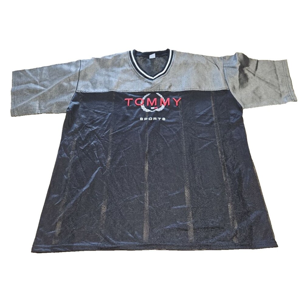 VTG 90's Tommy SPORTS HilfigerJersey Size XLARGE xl black grey MADE IN THE USA